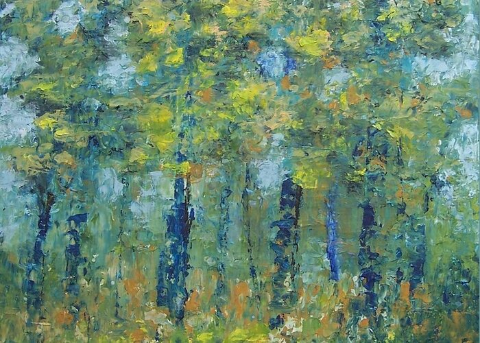 Trees Greeting Card featuring the painting Blue Woods by Karren Case