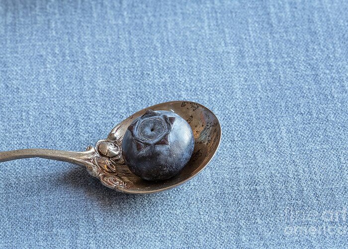 Blueberry Greeting Card featuring the photograph Blueberry on Silver Spoon by Elisabeth Lucas
