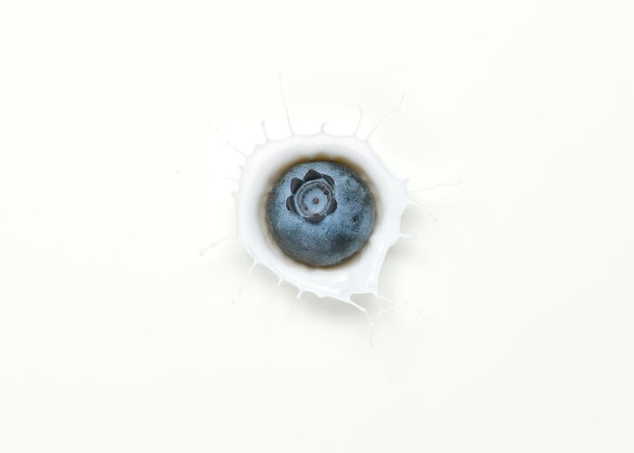 Milk Greeting Card featuring the photograph Blueberry Saplshing Into Milk by Chris Stein