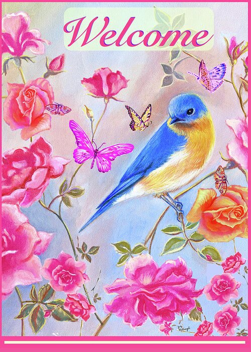 Bluebird In Roses Greeting Card featuring the digital art Bluebird In Roses by Judy Mastrangelo
