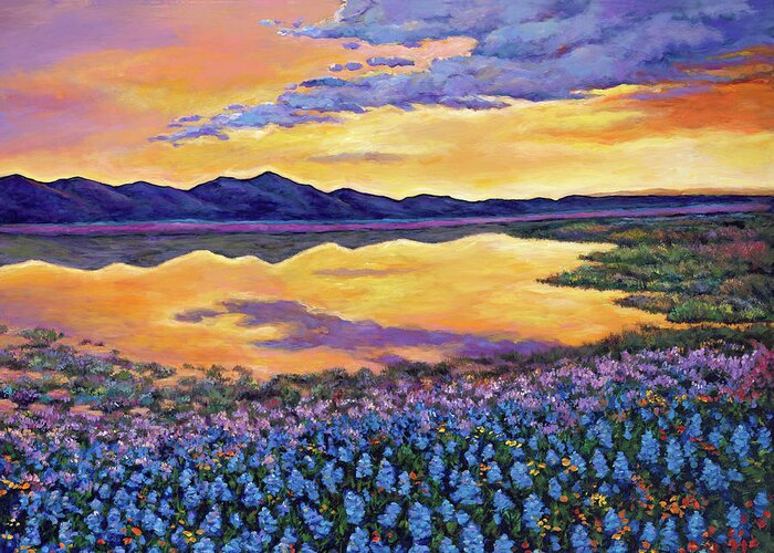 Southwestern Landscape Greeting Card featuring the painting Bluebonnet Rhapsody by Johnathan Harris