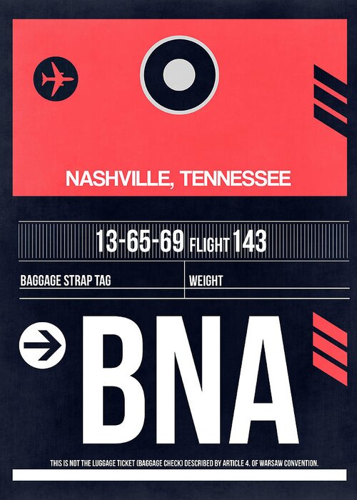 Vacation Greeting Card featuring the digital art BNA Nashville Luggage Tag I by Naxart Studio