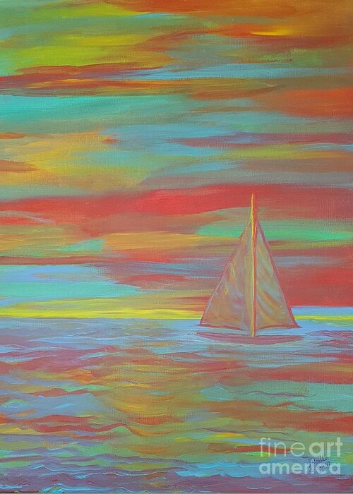 Abstract Greeting Card featuring the painting Boating Into Smooth Ocean Breezes by Elizabeth Mauldin