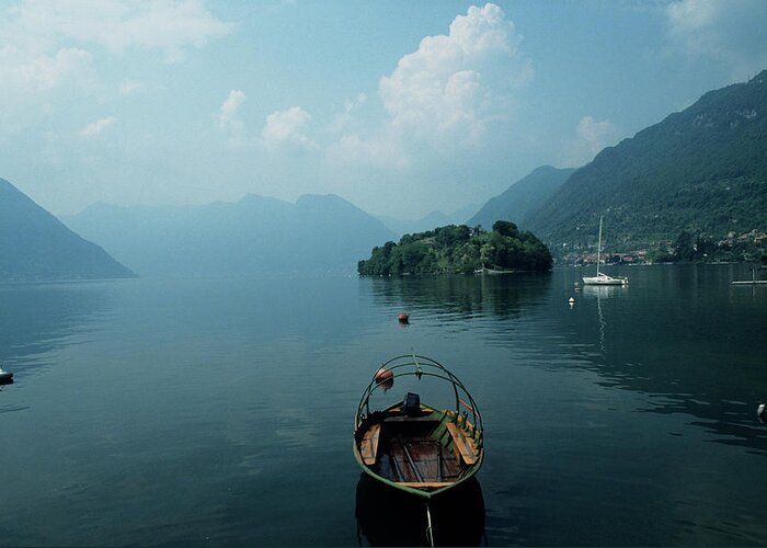 Tremezzo Greeting Card featuring the photograph Boats On Lake, Tremezzo, Lake Como by Andy Sotiriou