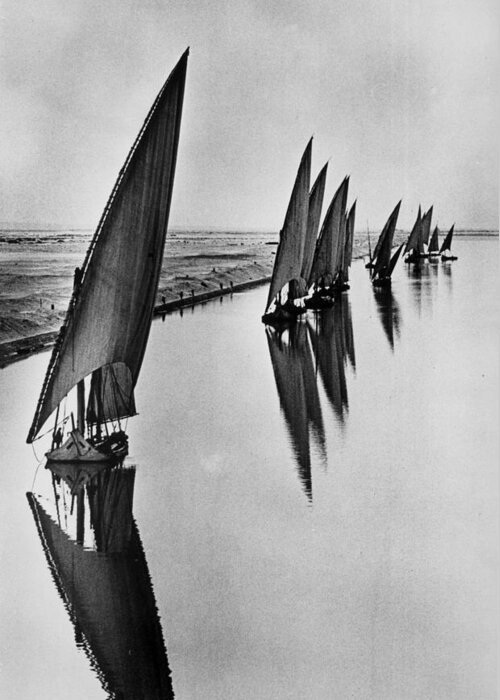 Suez Canal Greeting Card featuring the photograph Boats Sailing Along Suez Canal by Alfred Eisenstaedt