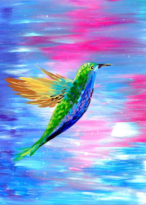 Boho Animal Greeting Card featuring the painting Boho animal, hummingbird with bright colours by Cathy Jacobs