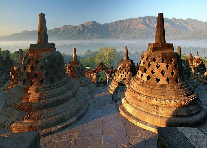 Tranquility Greeting Card featuring the photograph Borobudur After Sunrise by Photo ©tan Yilmaz