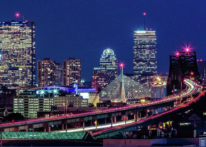 Downtown District Greeting Card featuring the photograph Boston Blue Hour Skyline by (c) Swapan Jha