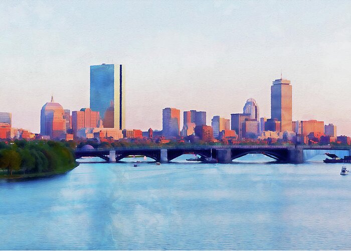 Boston Greeting Card featuring the painting Boston, Panorama - 15 by AM FineArtPrints