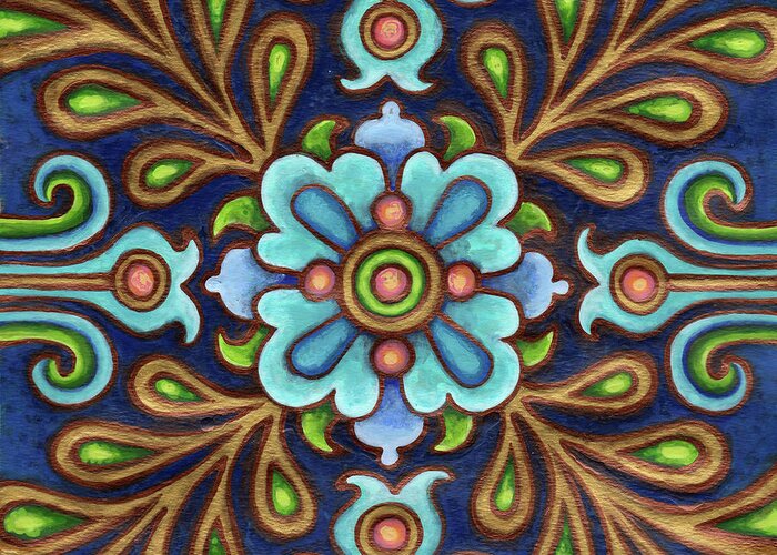 Ornamental Greeting Card featuring the painting Botanical Mandala 9 by Amy E Fraser