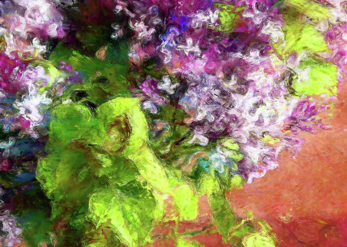 Lilac Greeting Card featuring the digital art Bouquet of fresh spring lilac by Vitaliy Gladkiy