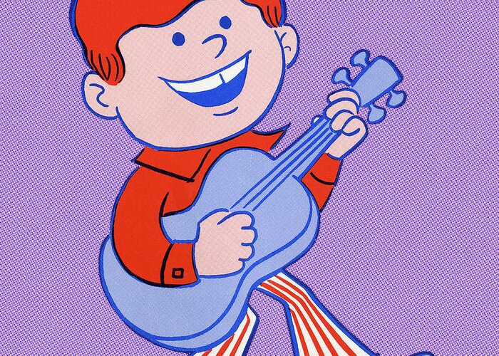 Adolescence Greeting Card featuring the drawing Boy Playing Guitar by CSA Images