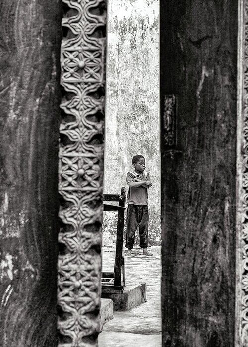 10-15 Years Greeting Card featuring the photograph Boy Standing - Stone Town Zanzibar 3607 by Neptune - Amyn Nasser Photographer