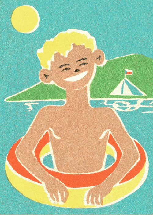 Activity Greeting Card featuring the drawing Boy with inner tube by CSA Images