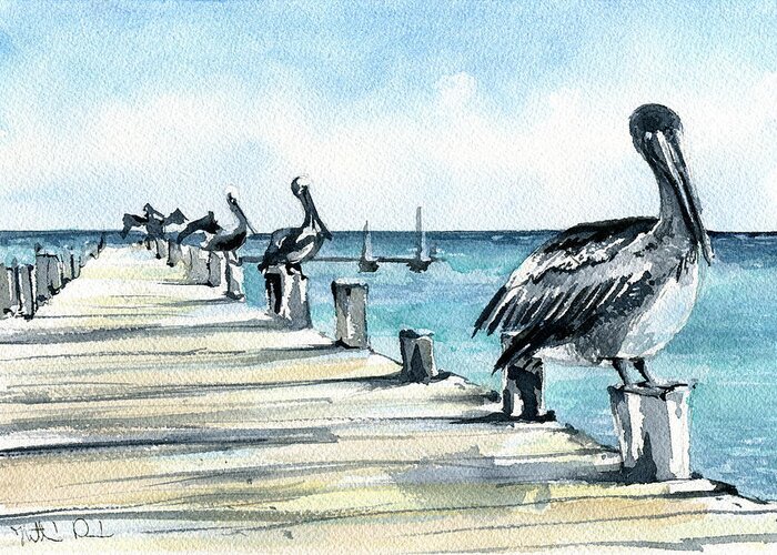 Pelican Greeting Card featuring the painting Breakfast For Four by Dora Hathazi Mendes