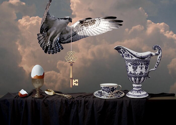 Falcon Greeting Card featuring the digital art Breakfast with falcon by Alexa Szlavics