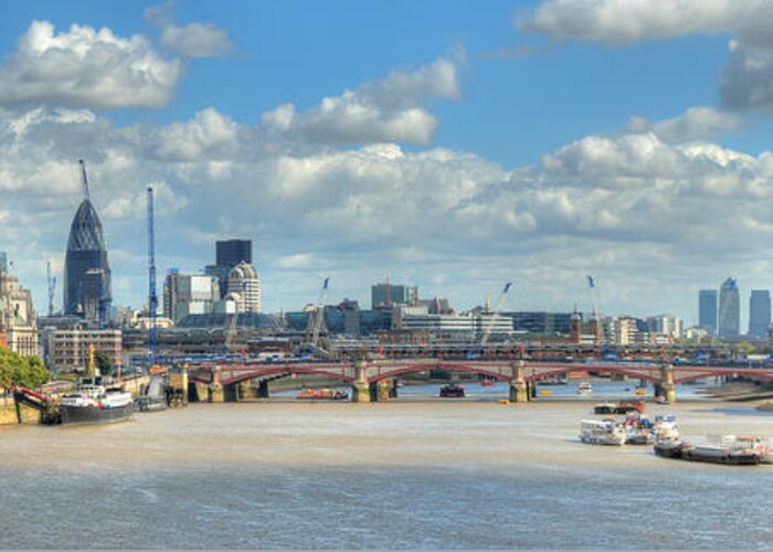 Panoramic Greeting Card featuring the photograph Bridge Over River Thames In London by Richard Fairless