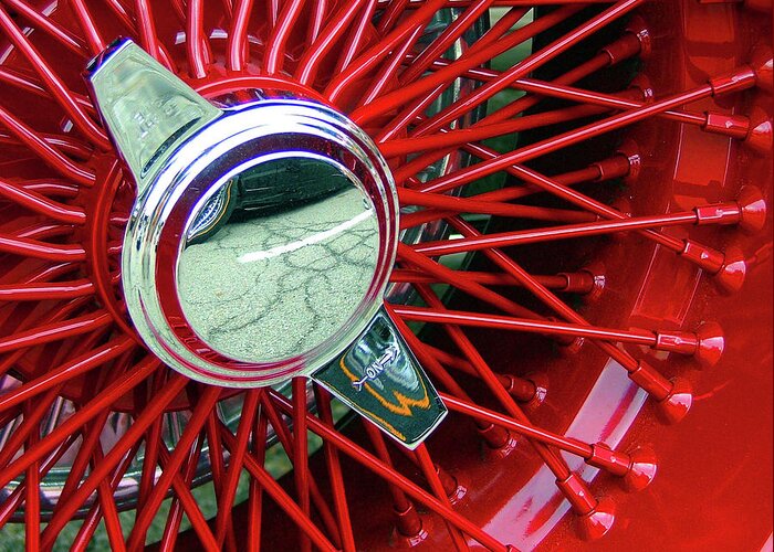 Hot Rod Greeting Card featuring the photograph Bright Red Spokes by Katherine N Crowley