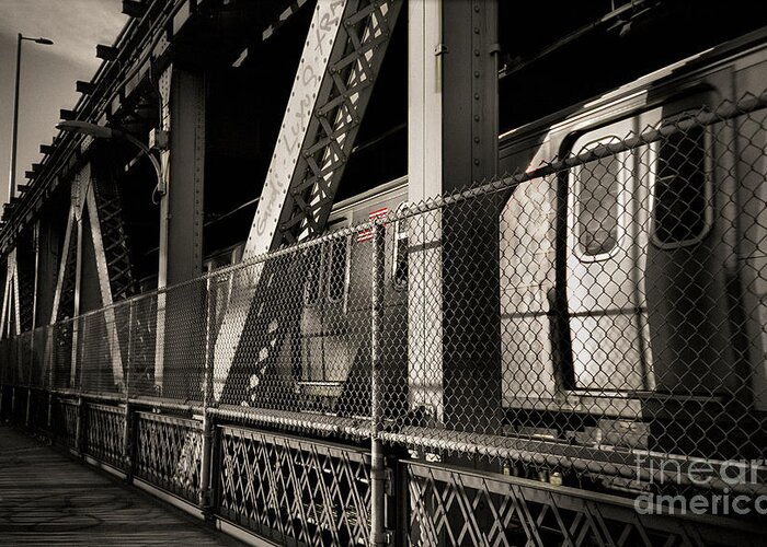 Subway Train Greeting Card featuring the photograph Brooklyn-bound on the Manhattan Bridge by Steve Ember