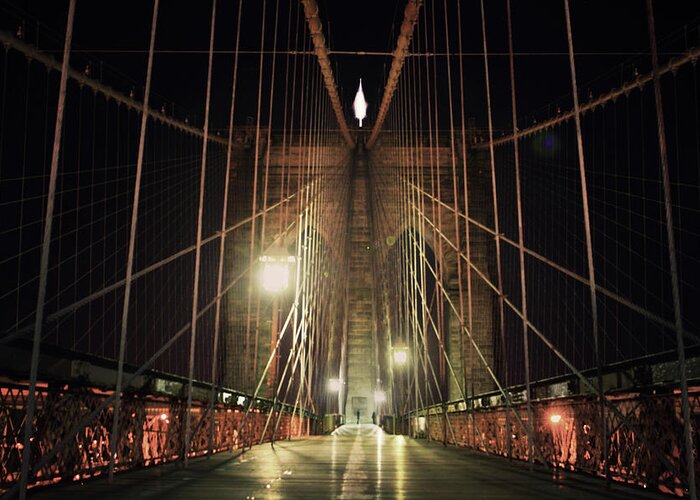 Tranquility Greeting Card featuring the photograph Brooklyn Bridge by Good Art Looks Pretty, Great Art Invokes Thought