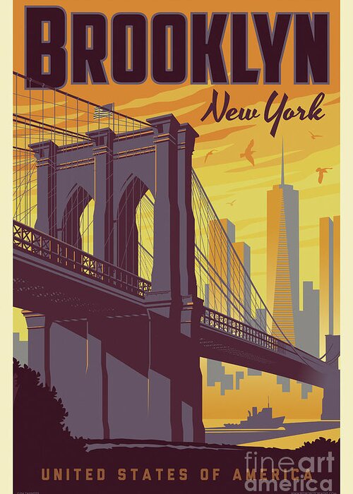 Travel Poster Greeting Card featuring the digital art Brooklyn Poster - Vintage Brooklyn Bridge by Jim Zahniser