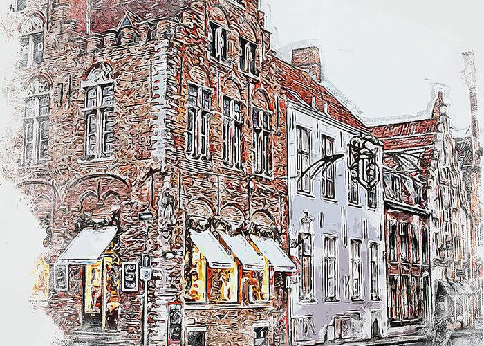 Belgium Greeting Card featuring the painting Bruges, Belgium - 04 by AM FineArtPrints