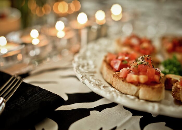 Napkin Greeting Card featuring the photograph Bruschetta Served In Romantic Italian by Steven Brisson Photography