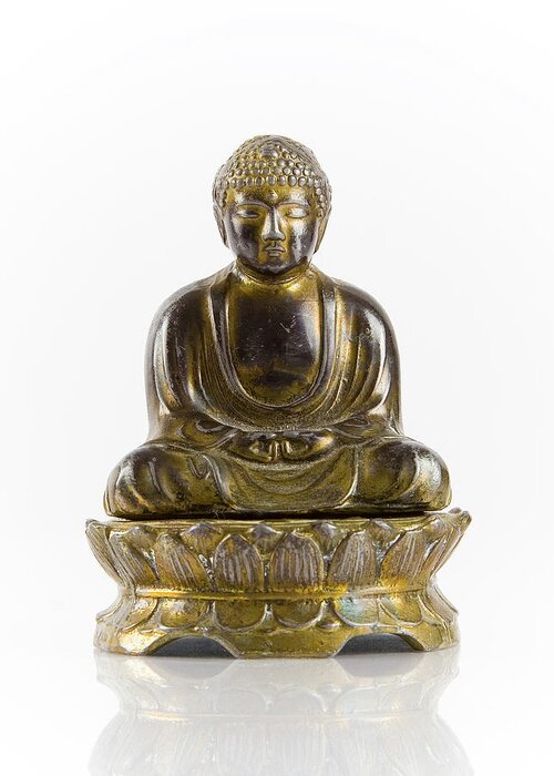White Background Greeting Card featuring the photograph Buddha Figurine by Gbrundin