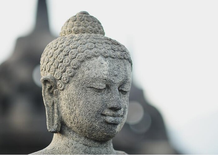 Statue Greeting Card featuring the photograph Buddha Head Statue by Carlina Teteris