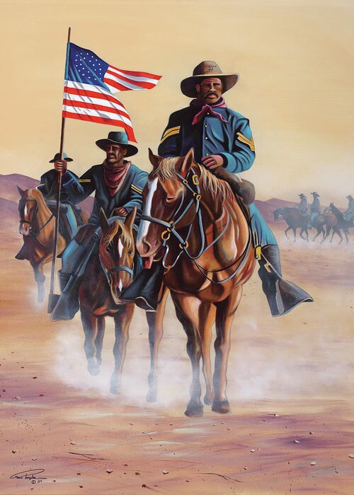 Buffalo Soldiers Greeting Card featuring the painting Buffalo Soldiers by Geno Peoples