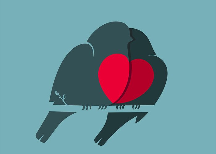 Love Greeting Card featuring the digital art Bullfinch Birds Heart Love Couple by Popmarleo