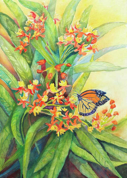 Butterfly On Floriela Milkweed Greeting Card featuring the painting Butterfly On Floriela Milkweed by Joanne Porter