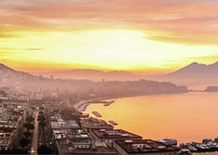 Panorama Greeting Card featuring the photograph Sunrise over Bay of Naples by Tito Slack
