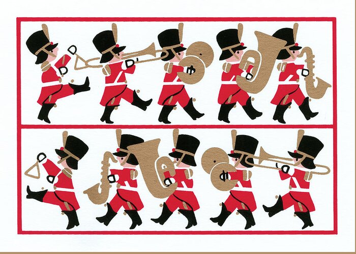 Band Playing Musical Instruments Greeting Card featuring the digital art C-0200 by Crockett Collection