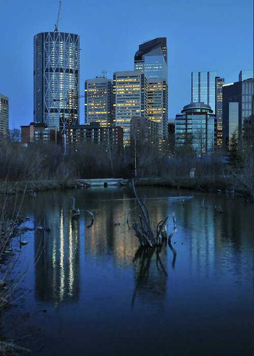 Tranquility Greeting Card featuring the photograph Calgary City Skyline During Blue Hour by Brook Tyler Photography