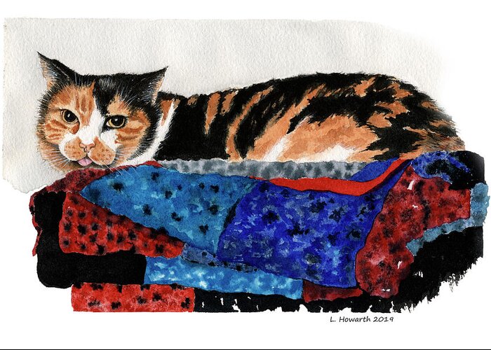 Cat Greeting Card featuring the painting Calico Cutie by Louise Howarth