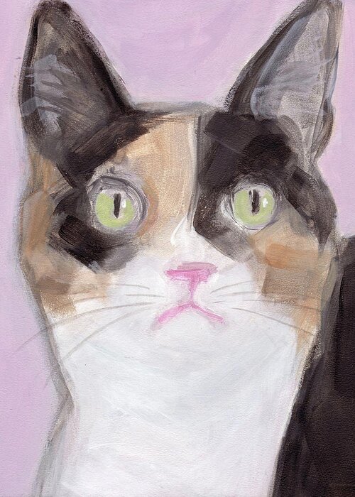 Calico Cat Painting Greeting Card featuring the painting Boo the Cat by Kazumi Whitemoon