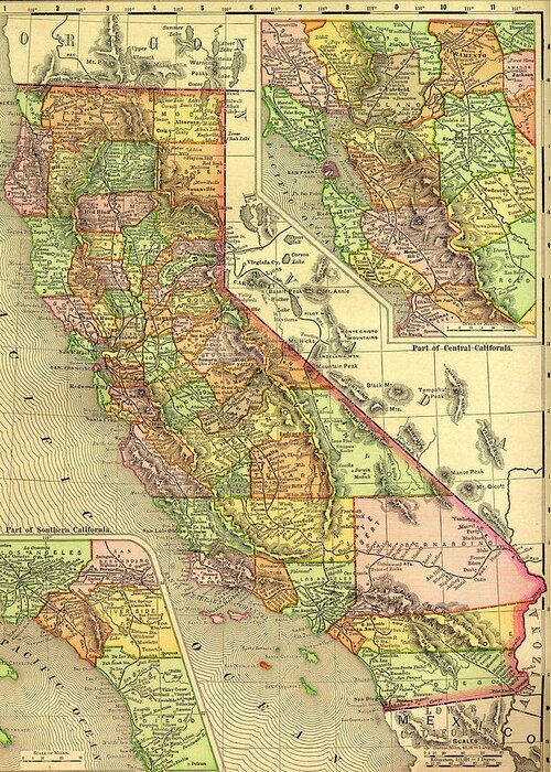 Engraving Greeting Card featuring the digital art California Old Map by Nicoolay