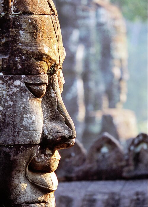 Statue Greeting Card featuring the photograph Cambodia, Siem Reap, The Bayon by John Seaton Callahan
