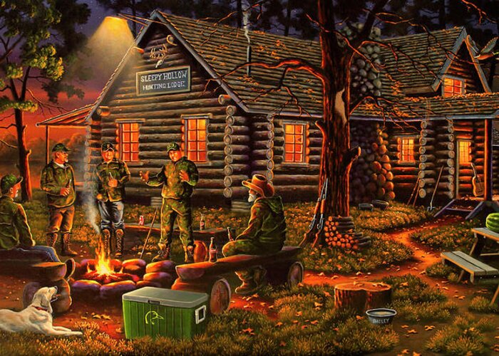 Campfire Tales Greeting Card featuring the painting Campfire Tales by Geno Peoples