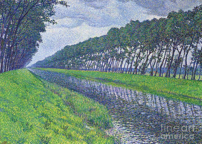 Canal In Flanders Greeting Card featuring the painting Canal in Flanders, Le canal en Flandre par temps triste, 1894 by Theo van Rysselberghe
