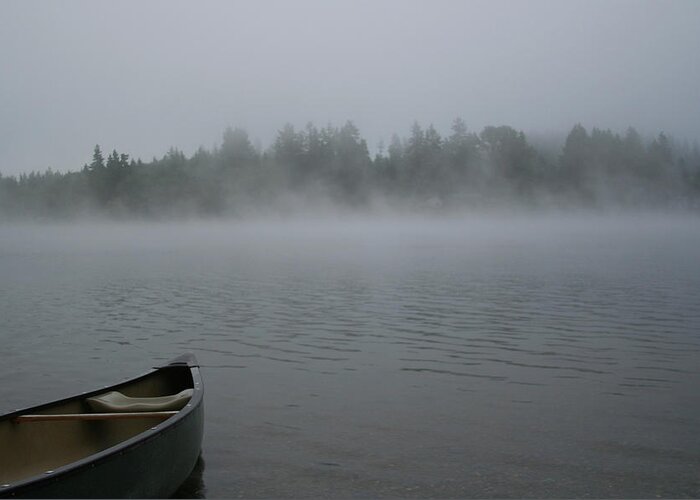 Empty Greeting Card featuring the photograph Canoe On A Foggy Lake by Roundhill