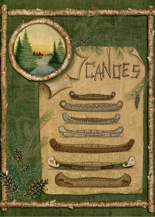 Canoes Arranged Vertically Greeting Card featuring the painting Canoes by Susan Clickner