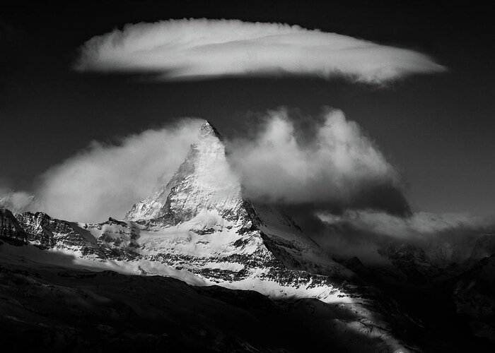 Matterhorn Greeting Card featuring the photograph Cap Over The Three Spikes by Peter Svoboda, Mqep