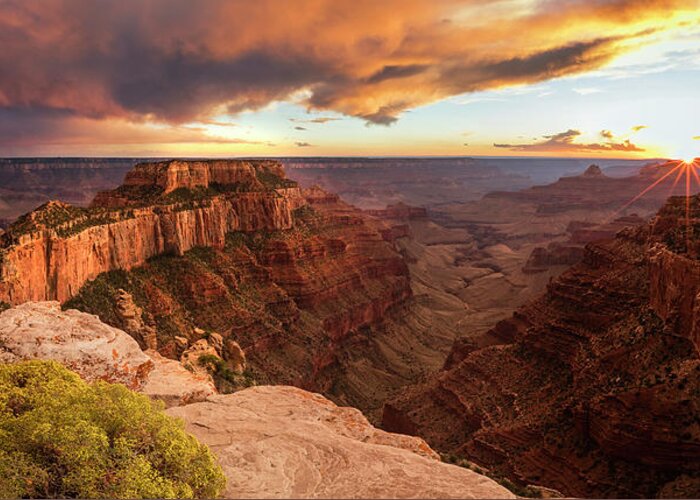 Grand Canyon Greeting Card featuring the photograph Cape Royal Sunset Panorama by Wasatch Light