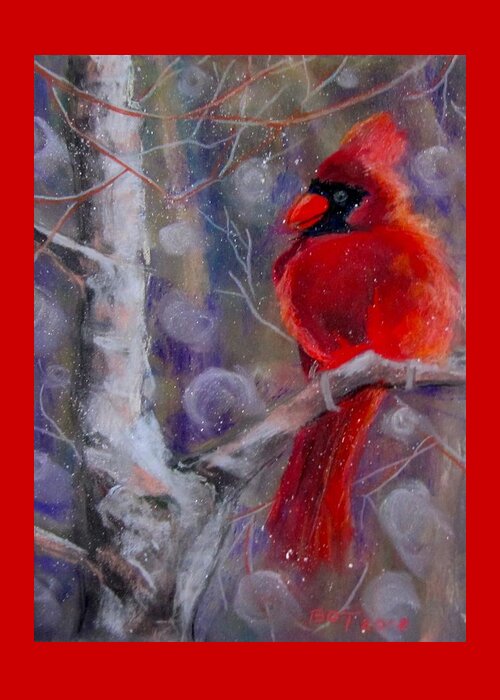 Bird Greeting Card featuring the pastel Cardinal in the snow by Barbara O'Toole