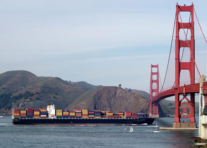 Freight Transportation Greeting Card featuring the photograph Cargo Vessel Entering The Golden Gate by Stephanhoerold