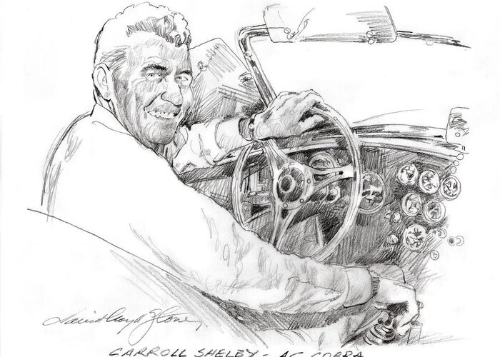 Carrol Shelby Greeting Card featuring the painting Carroll Shelby, Ac Cobra by David Lloyd Glover