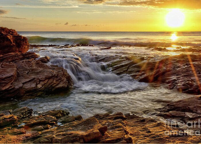 Cascading Greeting Card featuring the photograph Cascading Sunset at Crystal Cove by Eddie Yerkish