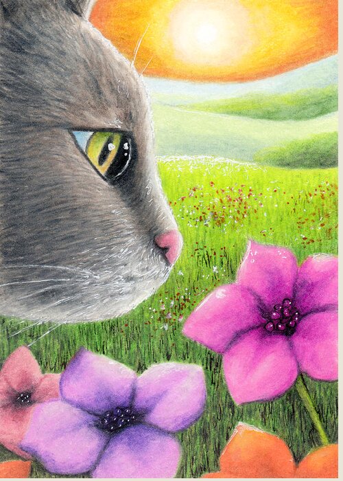 Cat Greeting Card featuring the painting Cat 647 by Lucie Dumas